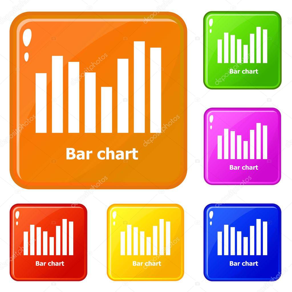 Bar chart icons set vector color