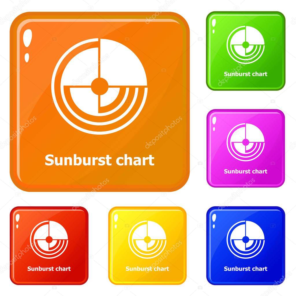 Sunburst chart icons set vector color
