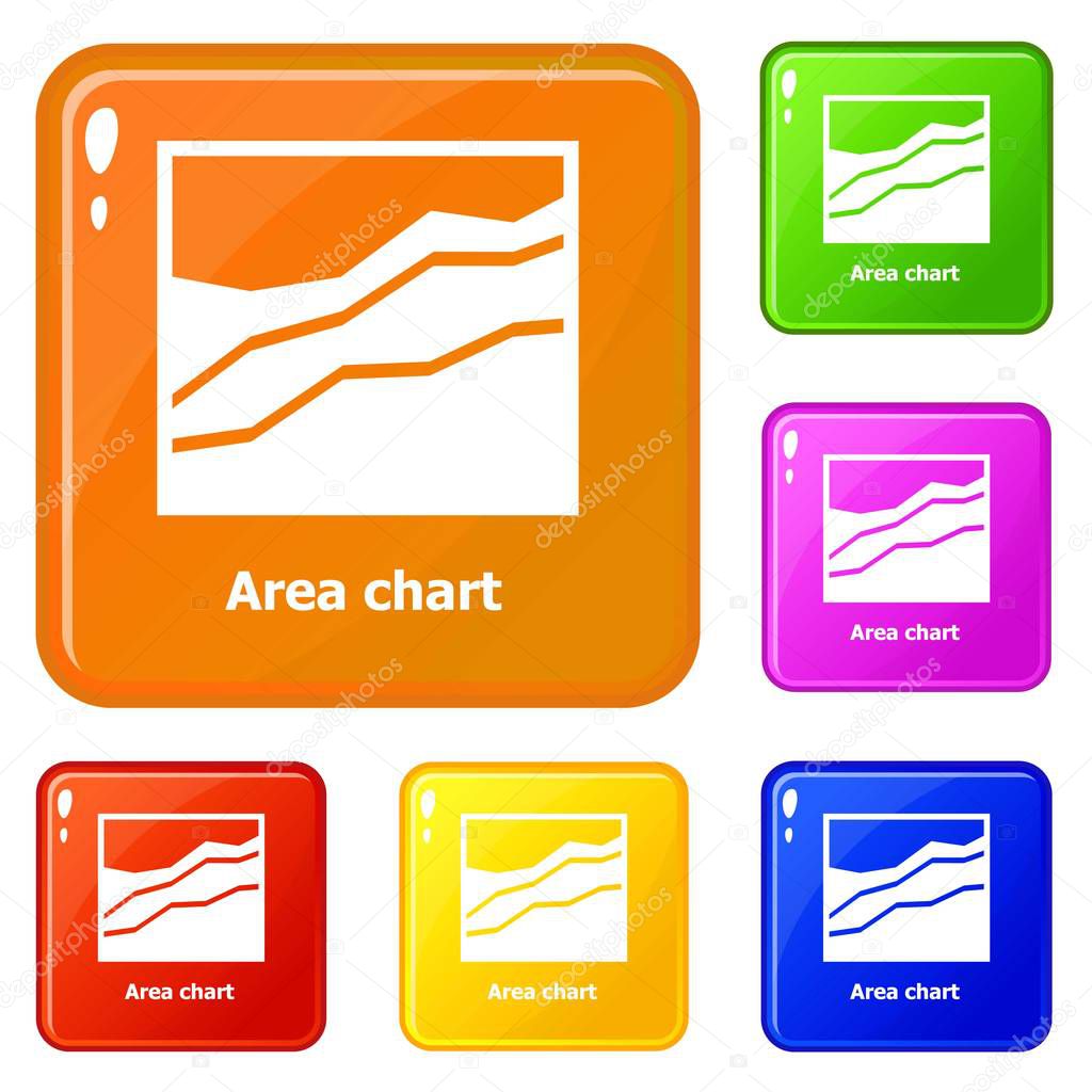 Area chart icons set vector color