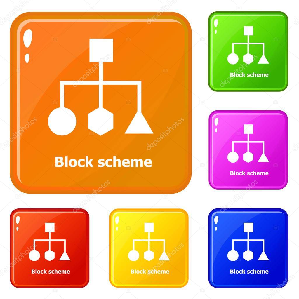 Block scheme icons set vector color