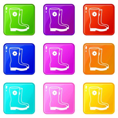 9 renk koleksiyonu çizmeler Icons set