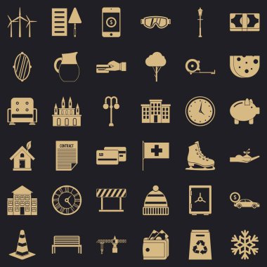 Büyük villa Icons set, basit tarzı