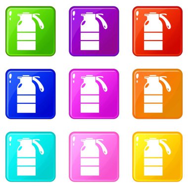 Püskürtme kabı simgeler 9 renk koleksiyonu ayarla