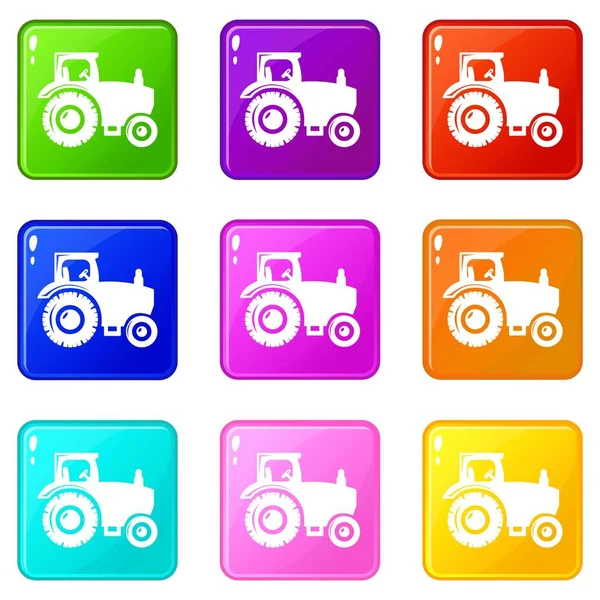 Tractor icons set 9 color collection — Stock Vector