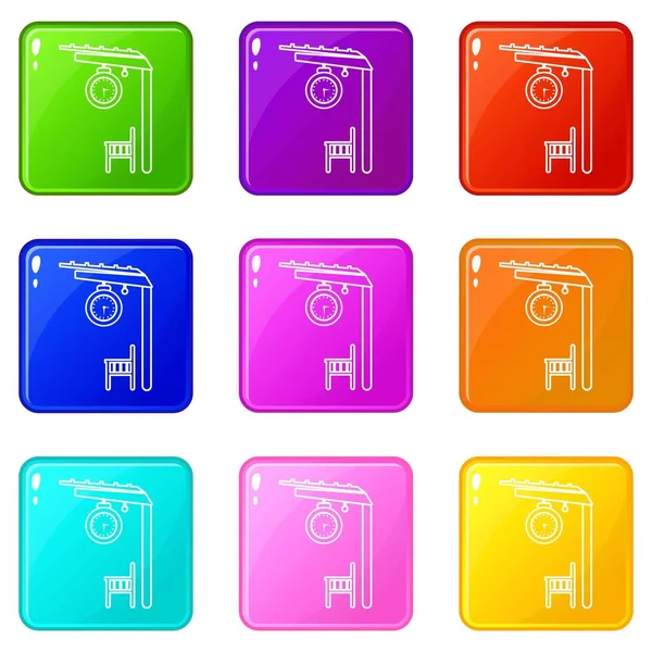 Plataforma de ferrocarril iconos conjunto 9 colección de colores — Vector de stock