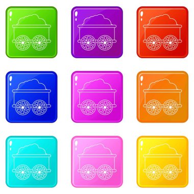 Tren vagonu simgeler 9 renk koleksiyonu ayarla