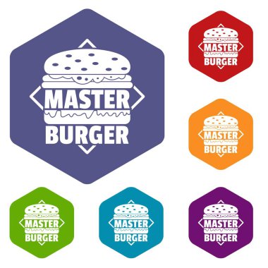 Altı yüzlü Master burger simgeler vektör