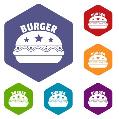 Altı yüzlü Ulusal burger simgeler vektör