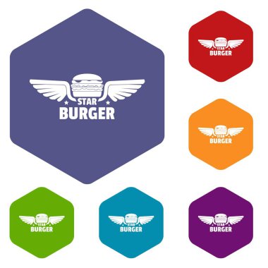Altı yüzlü öğe burger simgeler vektör