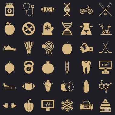 Sağlık vücut geliştirme Icons set, basit tarzı