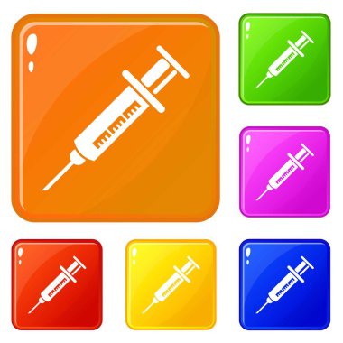 Şırınga aşı simgeler kümesi vektör renk