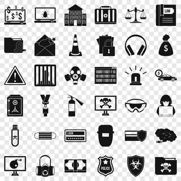 Conjunto de iconos del crimen en Internet, estilo simple — Vector de stock