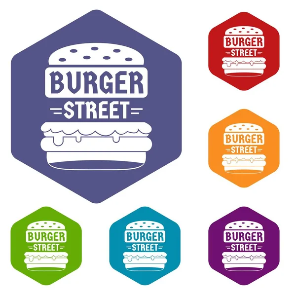 Big Street Burger iconos vector hexaedro — Vector de stock