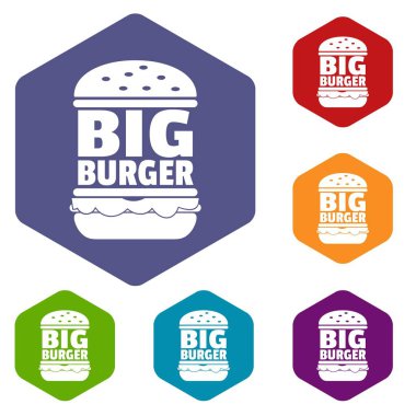 Altı yüzlü büyük hamburger simgeler vektör