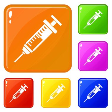 Plastik şırınga simgeler vektör renk ayarla