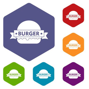 Altı yüzlü amblemi burger simgeler vektör