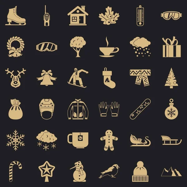 Conjunto de iconos meteorológicos de invierno, estilo simple — Vector de stock