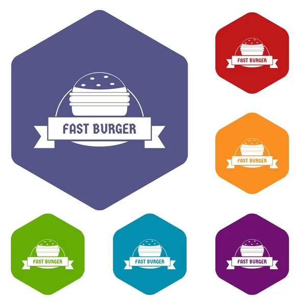 Hamburguesa rápida iconos vector hexaedro — Vector de stock