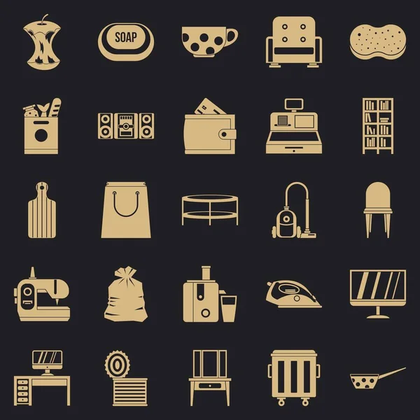 Conjunto de ícones de domesticidade, estilo simples — Vetor de Stock