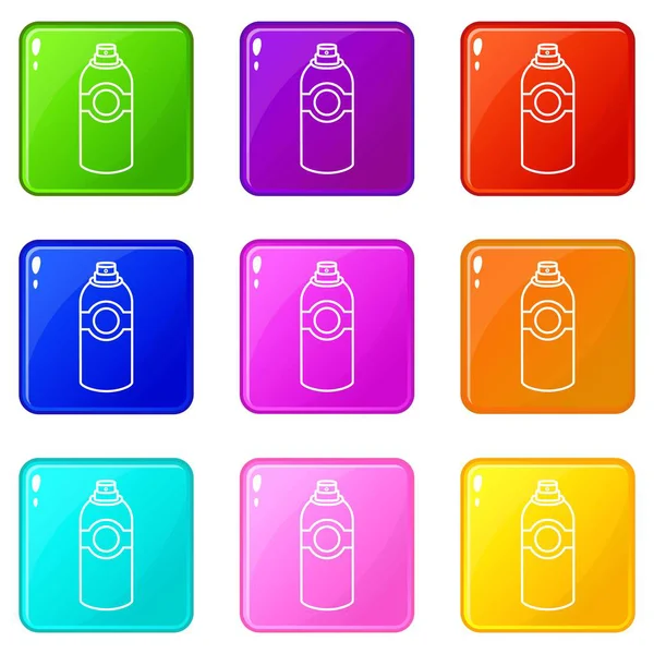 Sprey deodorant simgeler 9 renk koleksiyonu ayarla — Stok Vektör
