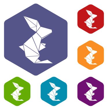 Altı yüzlü origami tavşan simgeler vektör