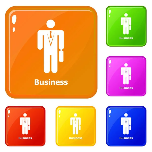 Business icons set vector color — Stock Vector