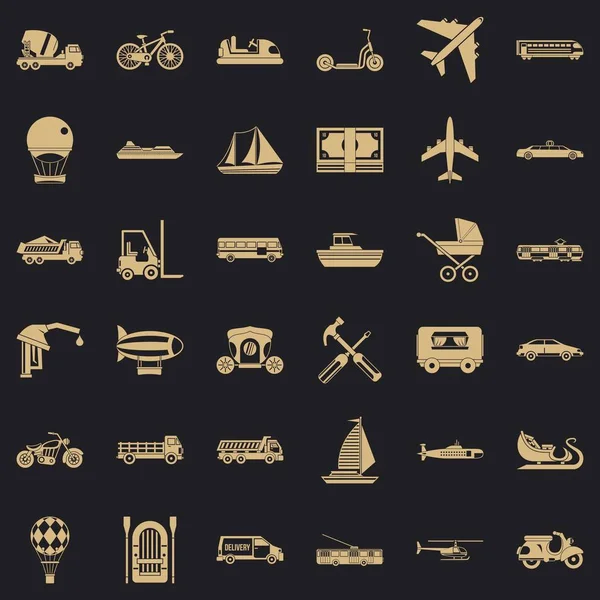 Conjunto de iconos de transporte diferentes, estilo simple — Vector de stock