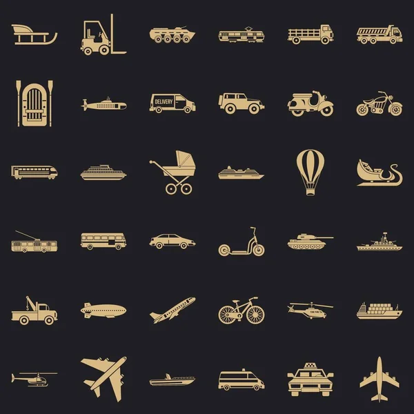 Transporte con el conjunto de iconos del conductor, estilo simple — Vector de stock