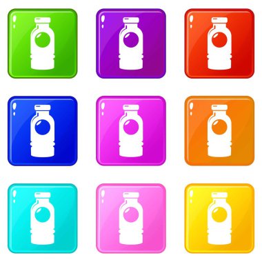 Kozmetik şişe simgeler 9 renk koleksiyonu ayarla