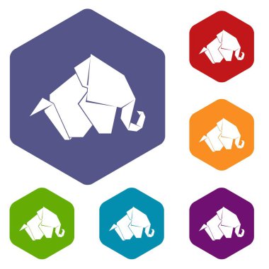 Altı yüzlü origami fil simgeler vektör