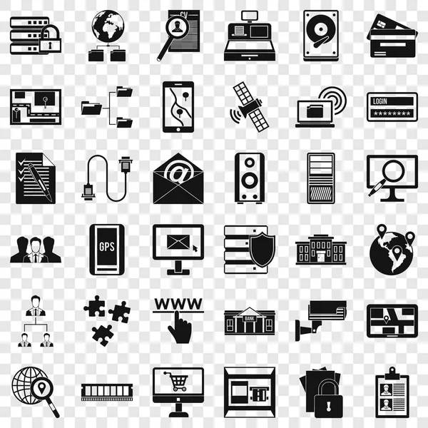 Data in laptop icons set, simple style — Stock Vector