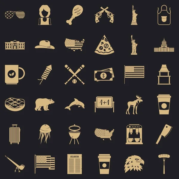 Amerika Icons set, basit tarzı — Stok Vektör