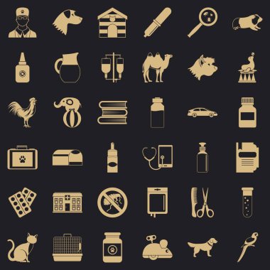 Veteriner kliniğinde Icons set, basit tarzı