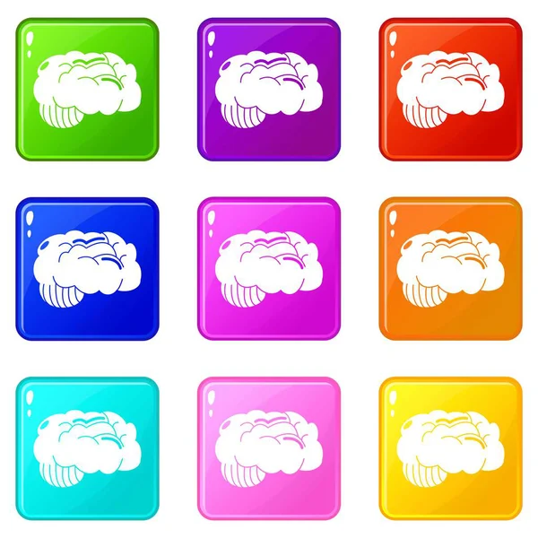 Conjunto de iconos cerebrales 9 colección de colores — Archivo Imágenes Vectoriales