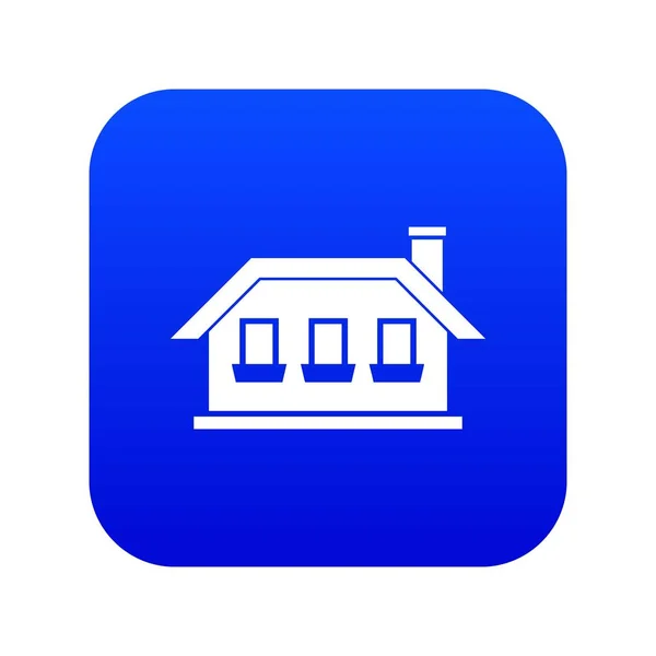 Een verdiepingen tellende huis met drie vensters pictogram digitale blauw — Stockvector