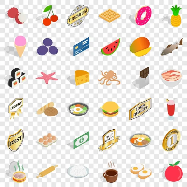 Conjunto de ícones de comida deliciosa, estilo isométrico — Vetor de Stock