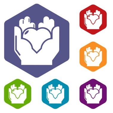 Altı yüzlü el kalp simgeler vektör