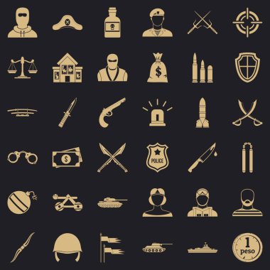 Asker silah Icons set, basit tarzı