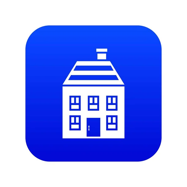 Twee verdiepingen huis met schoorsteen pictogram digitale blauw — Stockvector