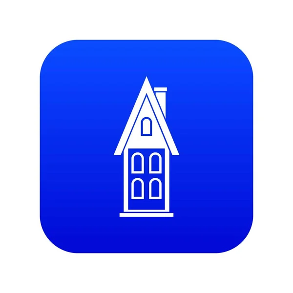 Zweistöckiges Haus mit Dachboden-Ikone digital blue — Stockvektor