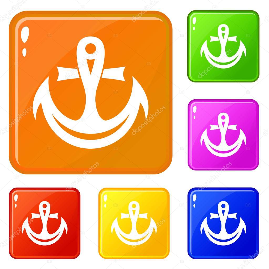 Smile anchor icons set vector color