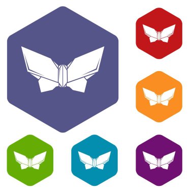 Altı yüzlü origami kelebek simgeler vektör