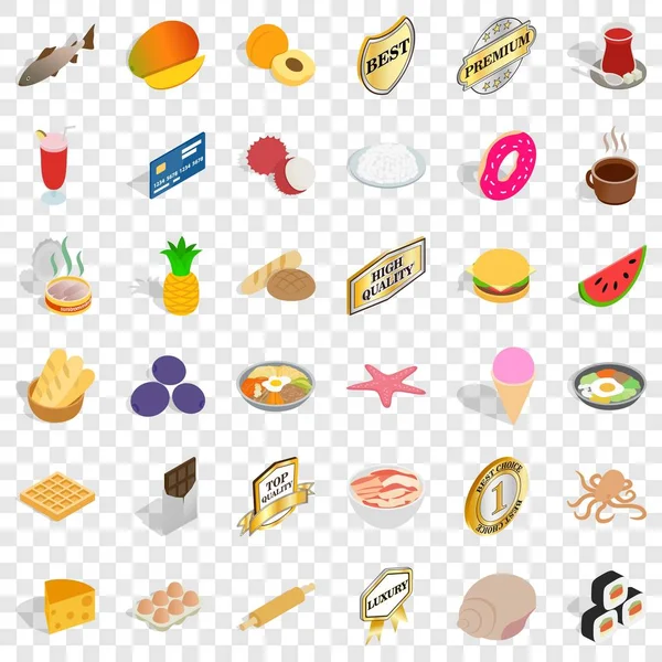 Conjunto de ícones de comida agradável, estilo isométrico — Vetor de Stock