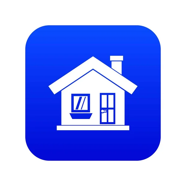 Maison d'un étage avec une icône de cheminée numérique bleu — Image vectorielle