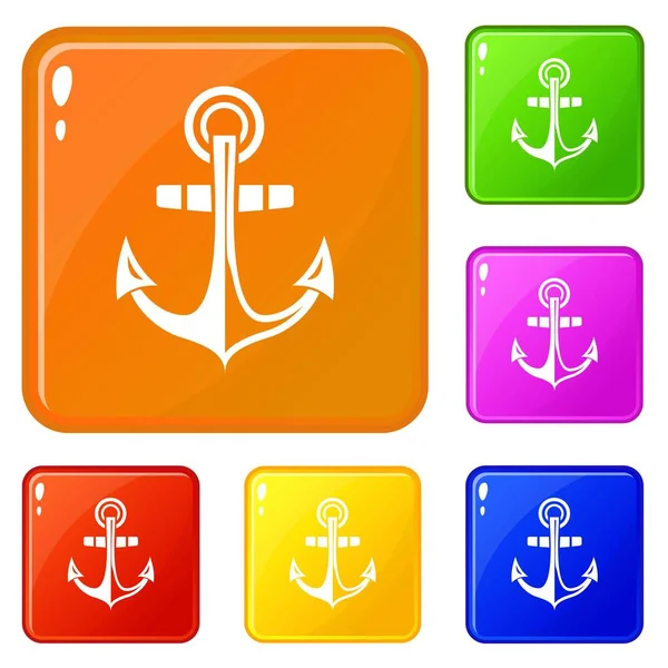 Maritime Anker-Symbole setzen Vektorfarbe — Stockvektor