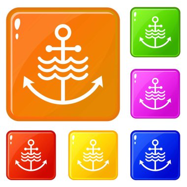 Çapa sembol simgeler kümesi vektör renk