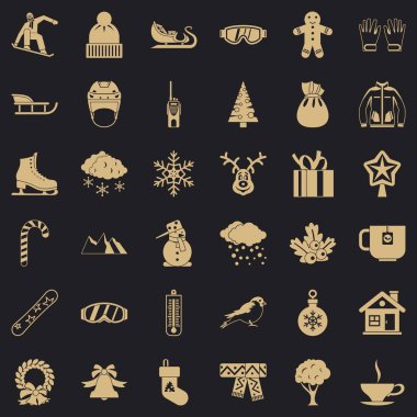 Soğuk kış Icons set, basit tarzı