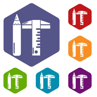 Altı yüzlü cetvel kalem simgeler vektör