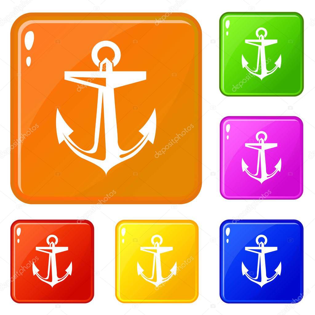 Ship anchor icons set vector color