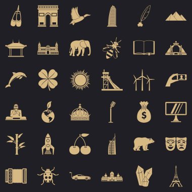 Dünya Icons set, basit tarzı çevresinde